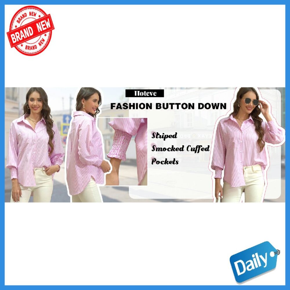 Oversized Wrinkle-Resistant Button-Down Shirt wit… - image 7